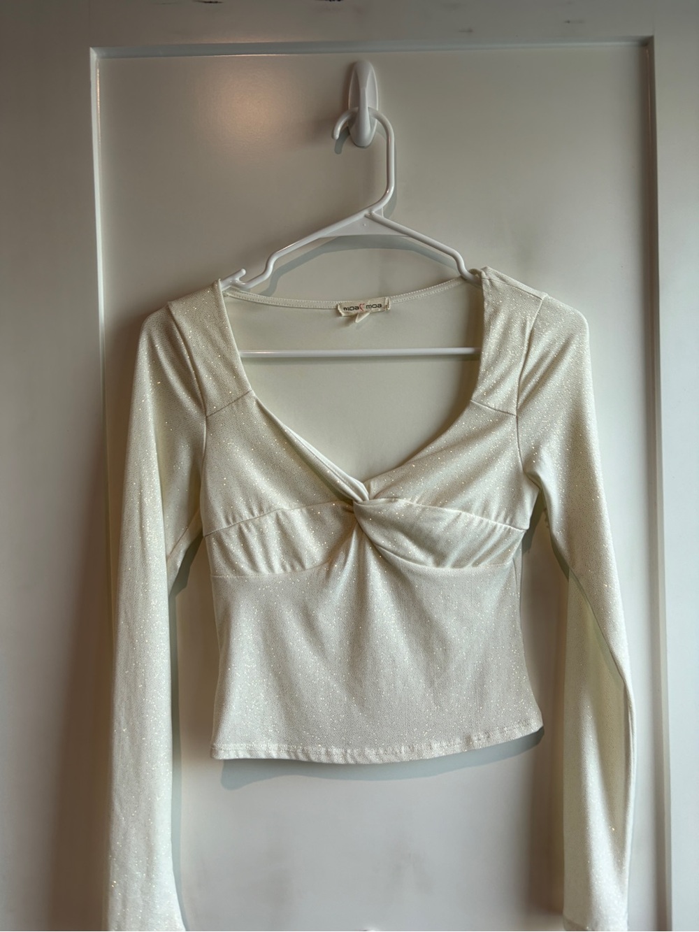 Cream Twist-Front Long Sleeve Top